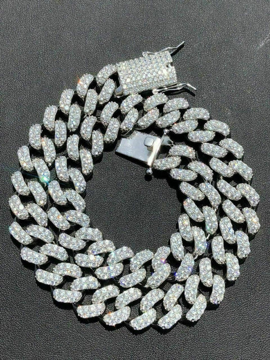 HarlemBling Solid 925 Sterling Silver 15mm Miami Cuban Chain 18 20 Choker 80ct Man Diamond