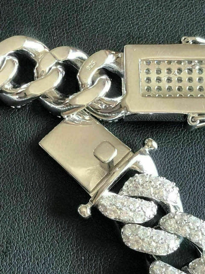 HarlemBling Solid 925 Sterling Silver 15mm Miami Cuban Chain 18 20 Choker 80ct Man Diamond
