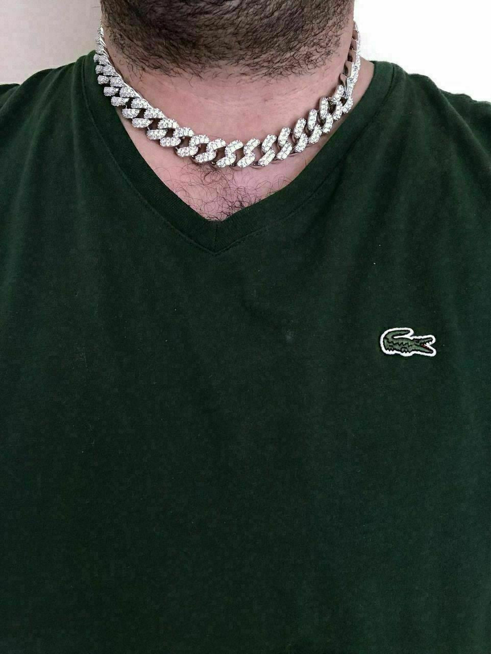 HarlemBling Solid 925 Sterling Silver 15mm Miami Cuban Chain 18 20 Choker 80ct Man Diamond