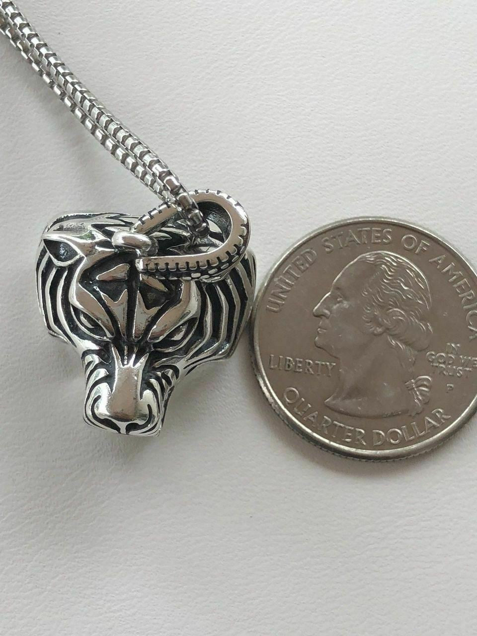 HarlemBling Solid 925 Sterling Silver 3D Tiger Cheetah Womens Mens Pendant W 22 Chain