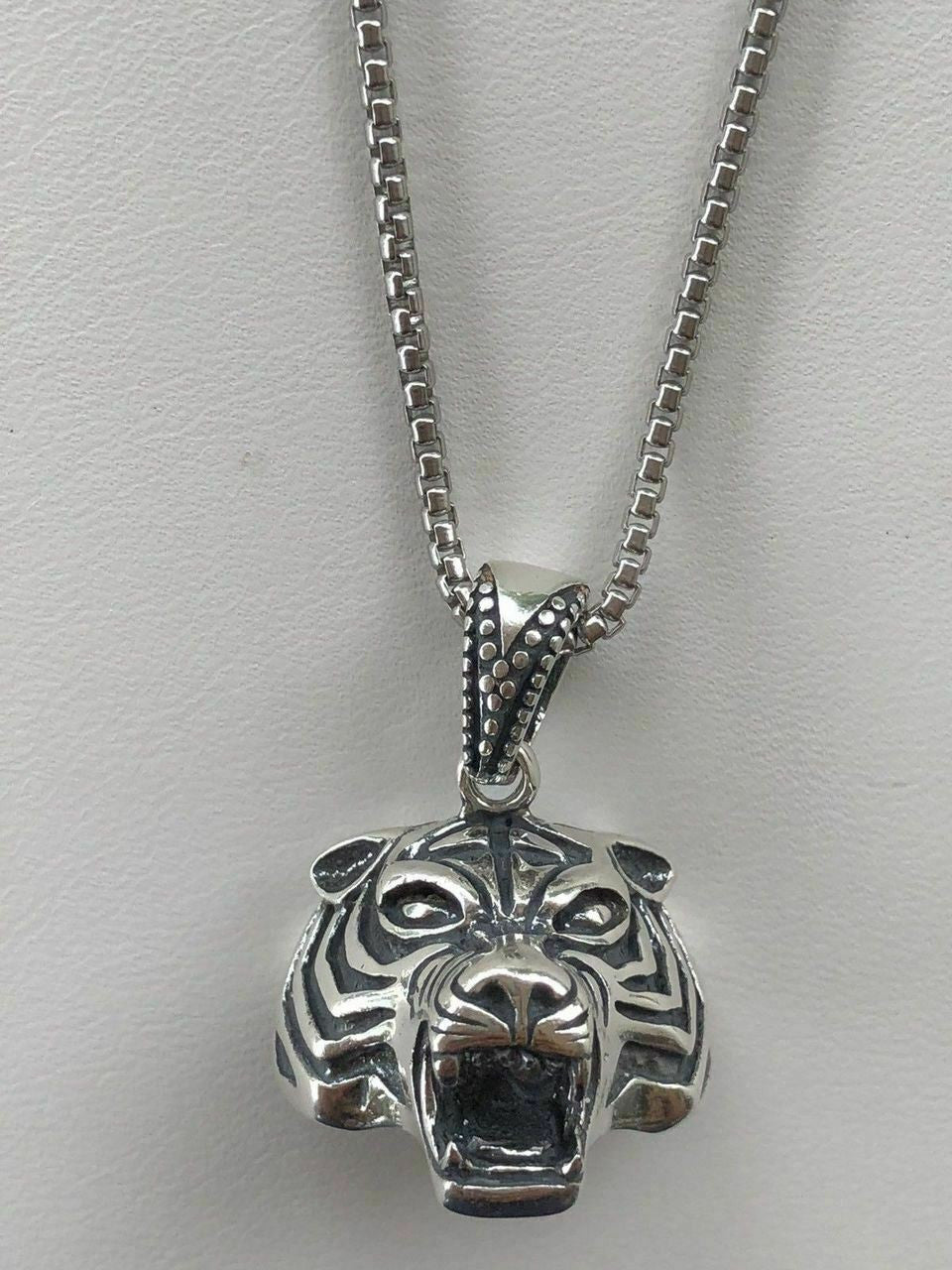 HarlemBling Solid 925 Sterling Silver 3D Tiger Cheetah Womens Mens Pendant W 22 Chain