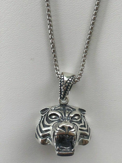 HarlemBling Solid 925 Sterling Silver 3D Tiger Cheetah Womens Mens Pendant W 22 Chain