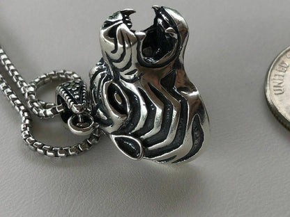 HarlemBling Solid 925 Sterling Silver 3D Tiger Cheetah Womens Mens Pendant W 22 Chain