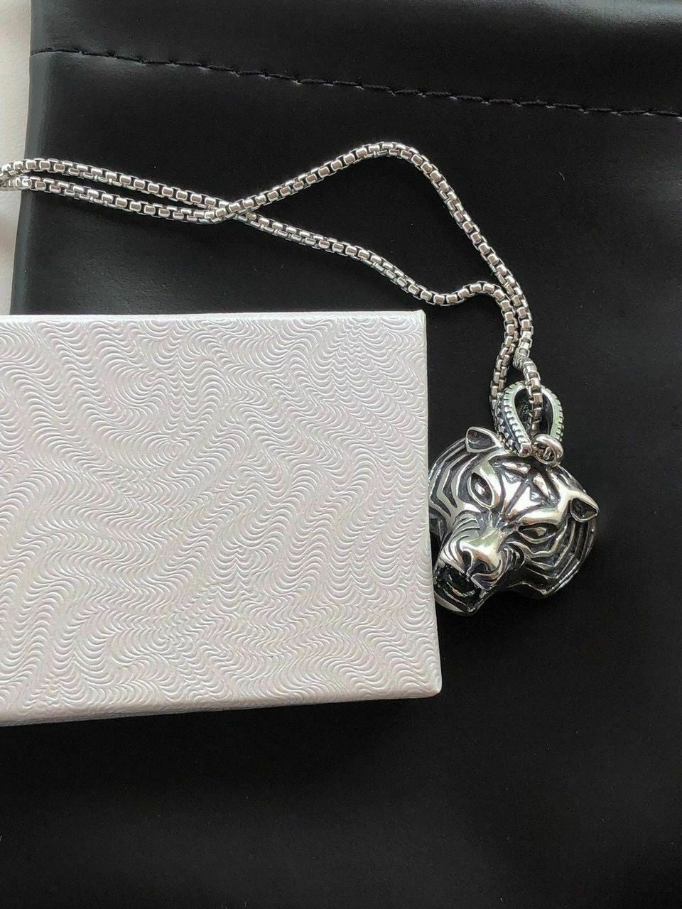 HarlemBling Solid 925 Sterling Silver 3D Tiger Cheetah Womens Mens Pendant W 22 Chain