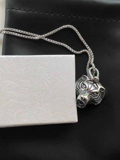 HarlemBling Solid 925 Sterling Silver 3D Tiger Cheetah Womens Mens Pendant W 22 Chain