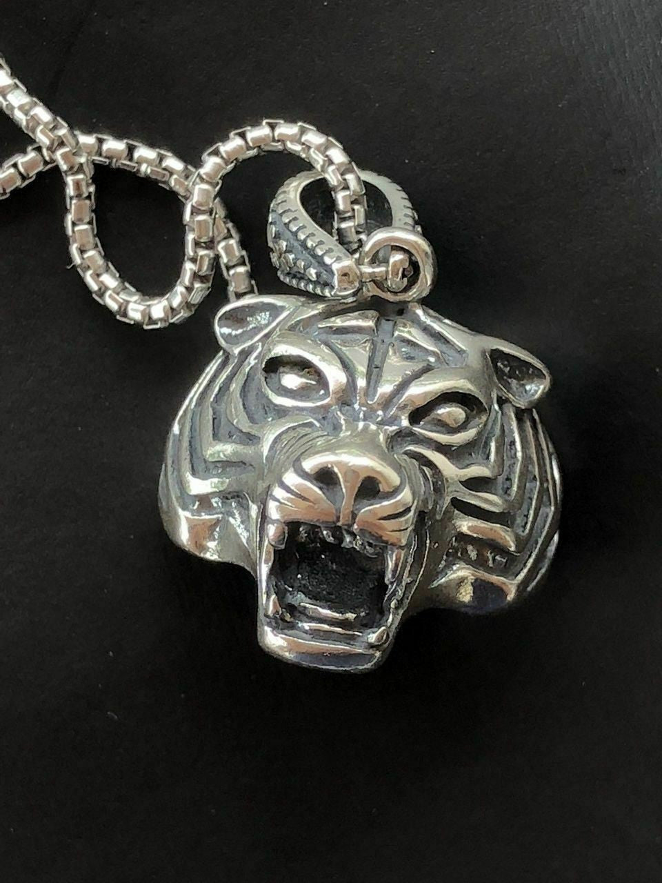 HarlemBling Solid 925 Sterling Silver 3D Tiger Cheetah Womens Mens Pendant W 22 Chain
