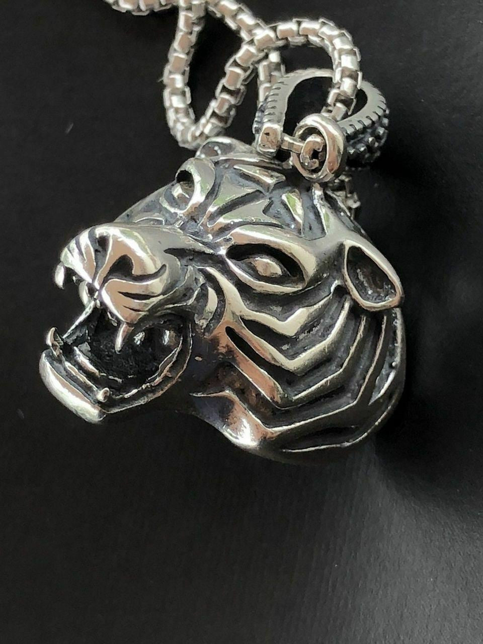 HarlemBling Solid 925 Sterling Silver 3D Tiger Cheetah Womens Mens Pendant W 22 Chain
