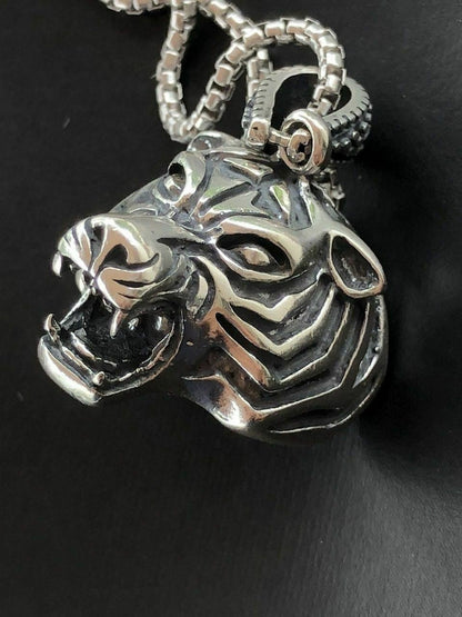 HarlemBling Solid 925 Sterling Silver 3D Tiger Cheetah Womens Mens Pendant W 22 Chain