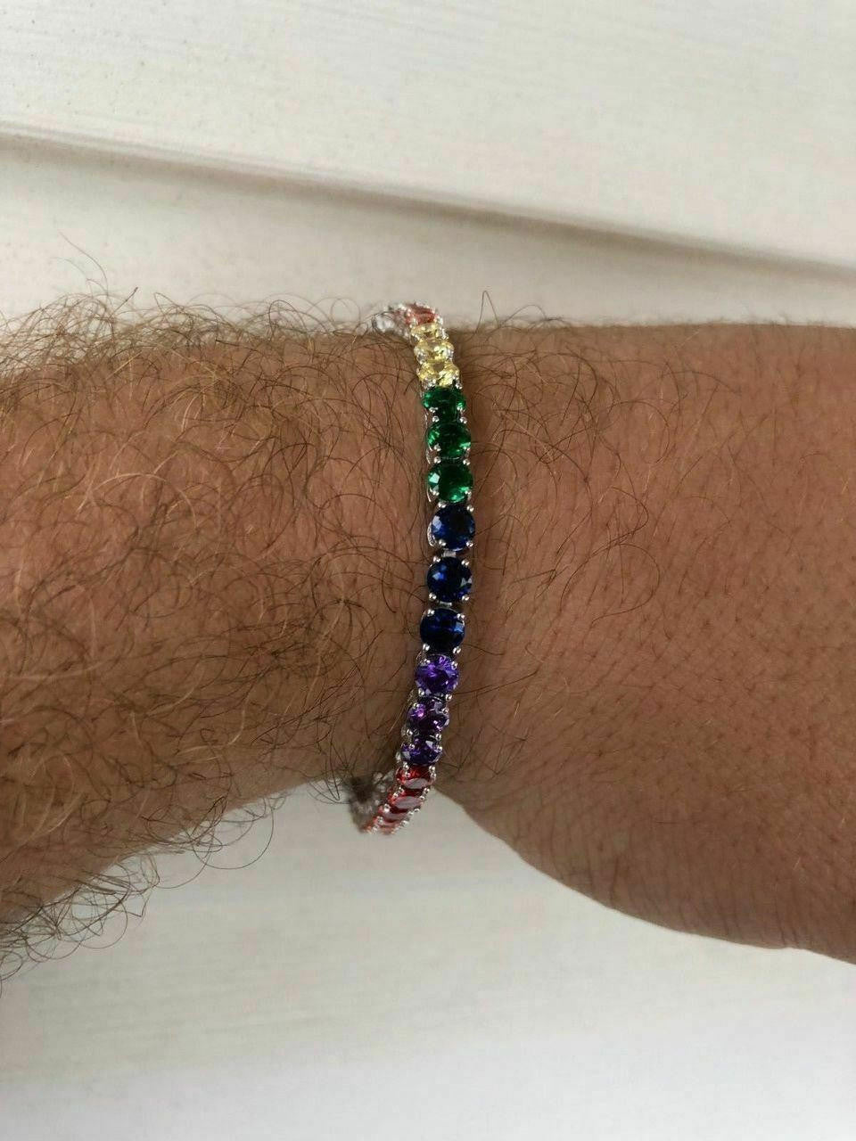 HarlemBling Solid 925 Sterling Silver 4mm Multicolor Rainbow Gay Pride Tennis Bracelet 6-9