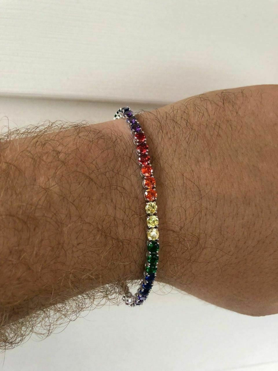 HarlemBling Solid 925 Sterling Silver 4mm Multicolor Rainbow Gay Pride Tennis Bracelet 6-9