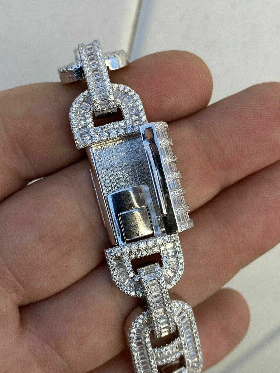 HarlemBling Solid 925 Sterling Silver Baguette Gucci Link Chain Iced 15mm Thick Flooded Out