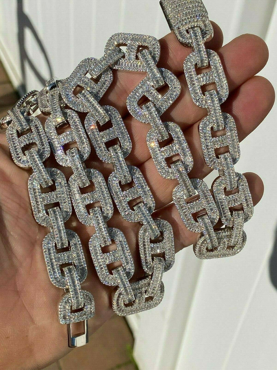 HarlemBling Solid 925 Sterling Silver Baguette Gucci Link Chain Iced 15mm Thick Flooded Out