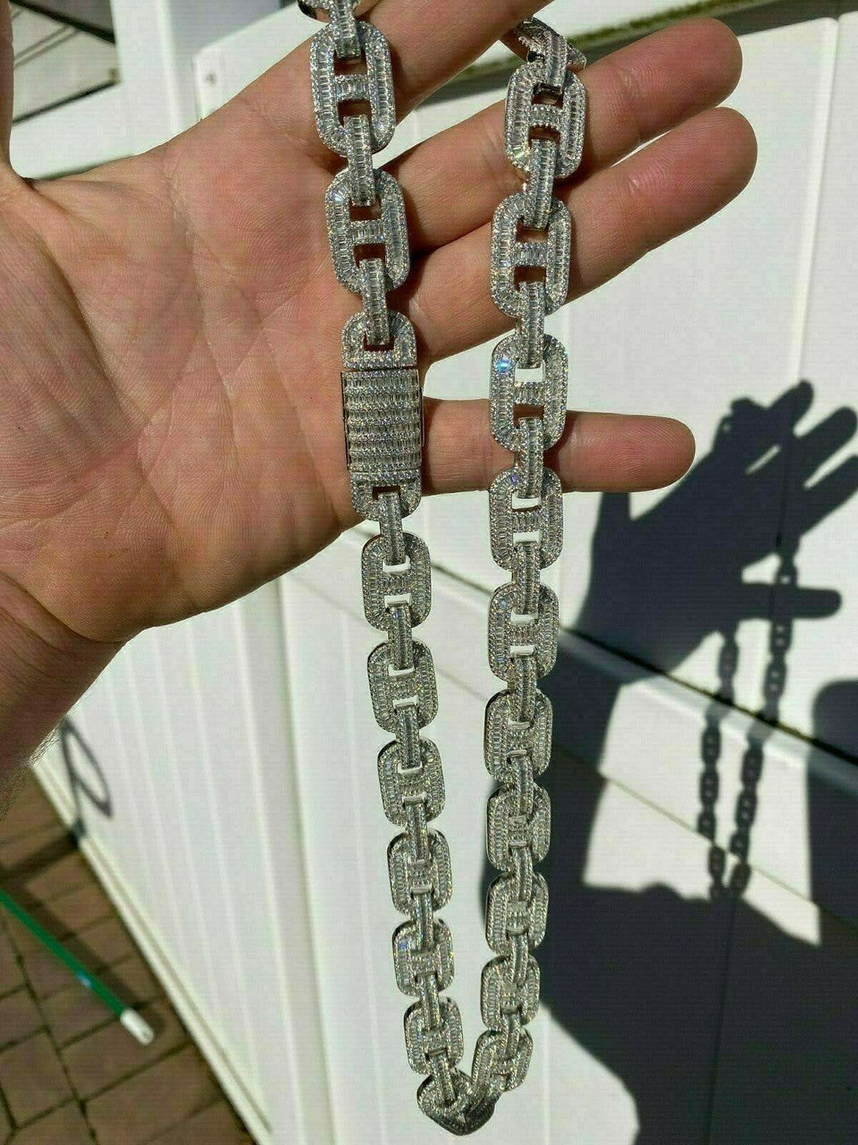 HarlemBling Solid 925 Sterling Silver Baguette Gucci Link Chain Iced 15mm Thick Flooded Out