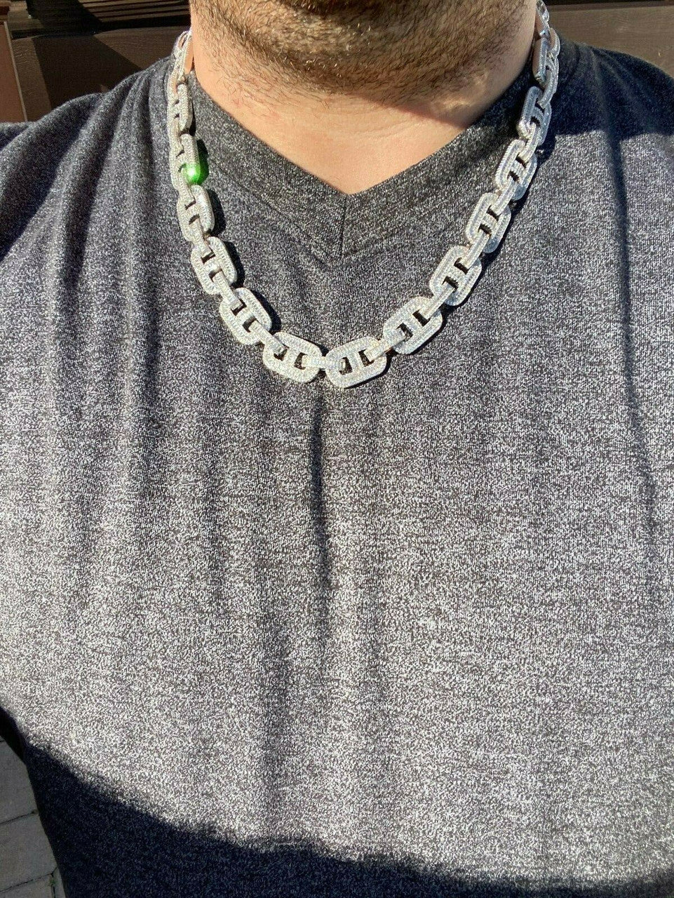 Solid 925 Sterling Silver Baguette Gucci Link Chain Iced 15mm