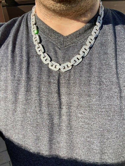 HarlemBling Solid 925 Sterling Silver Baguette Gucci Link Chain Iced 15mm Thick Flooded Out
