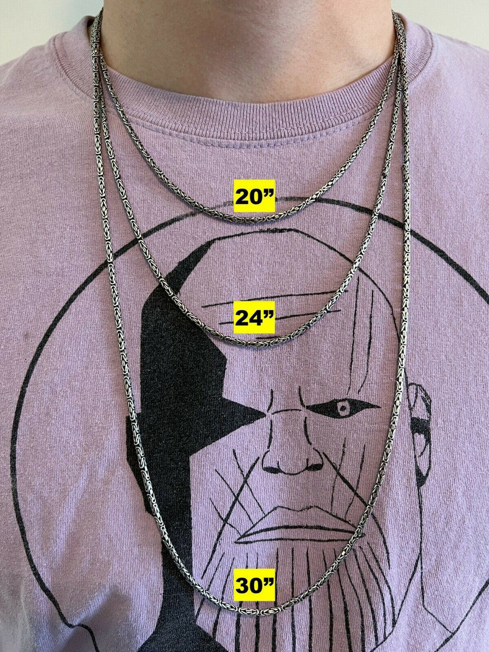 HarlemBling Solid 925 Sterling Silver Black Rhodium Byzantine Rope Chain Necklace 2mm 16-30