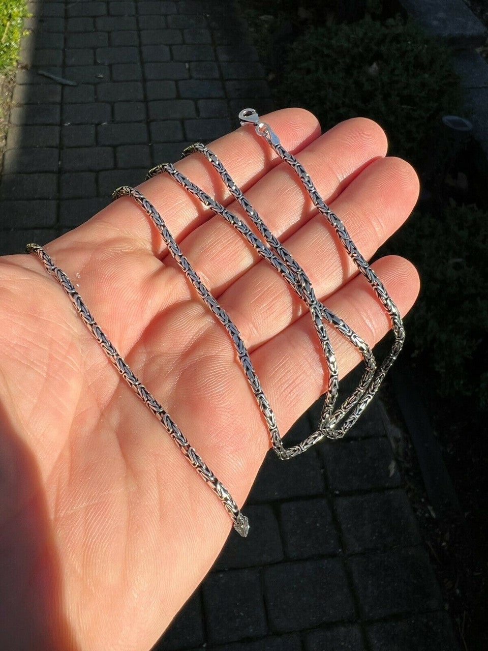 HarlemBling Solid 925 Sterling Silver Black Rhodium Byzantine Rope Chain Necklace 2mm 16-30