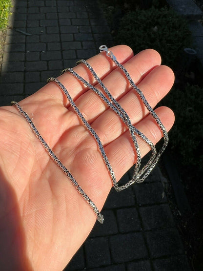 HarlemBling Solid 925 Sterling Silver Black Rhodium Byzantine Rope Chain Necklace 2mm 16-30