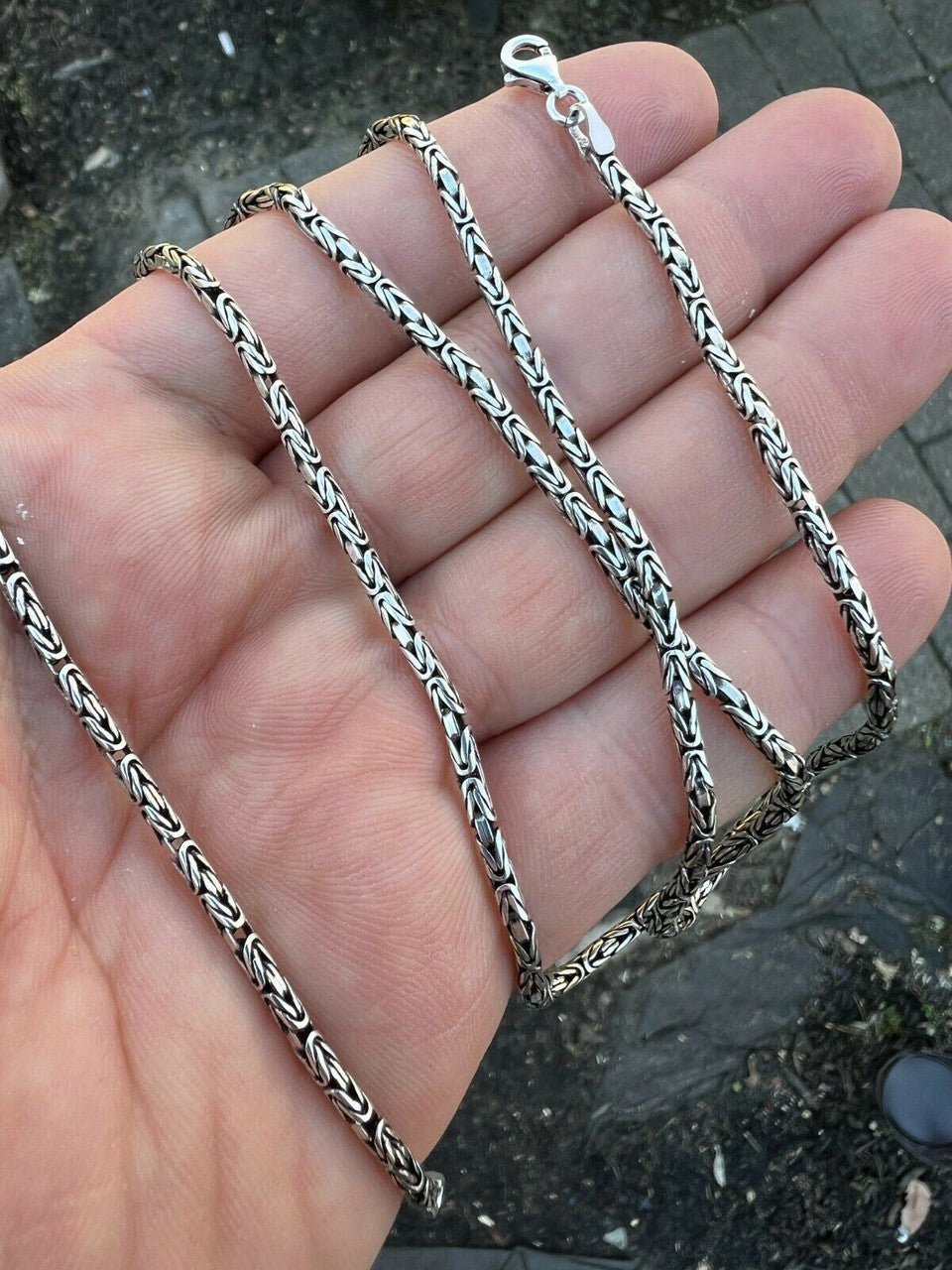 HarlemBling Solid 925 Sterling Silver Black Rhodium Byzantine Rope Chain Necklace 2mm 16-30