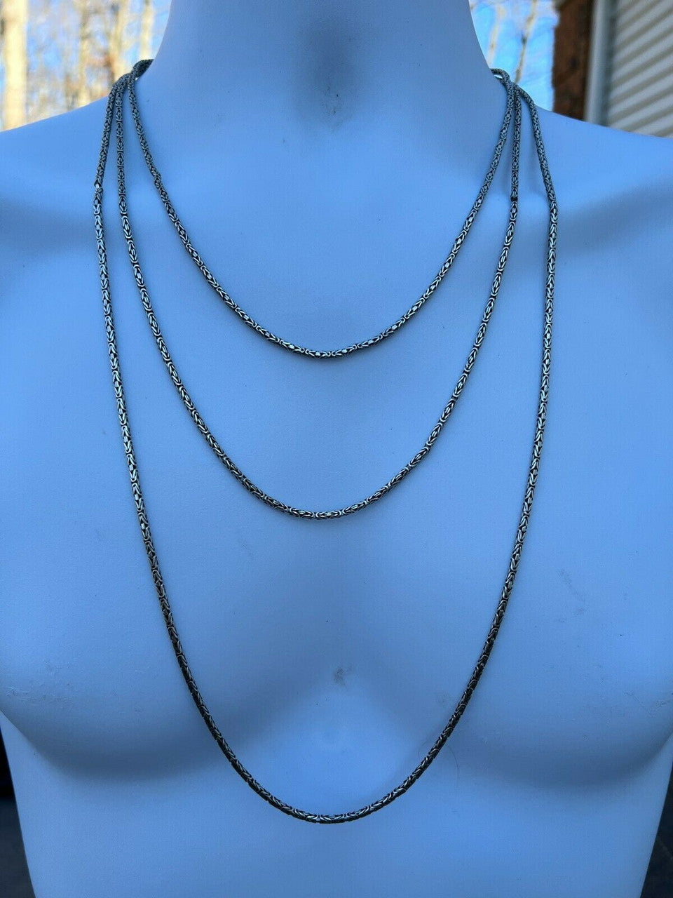 HarlemBling Solid 925 Sterling Silver Black Rhodium Byzantine Rope Chain Necklace 2mm 16-30