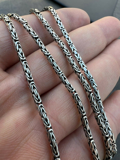 HarlemBling Solid 925 Sterling Silver Black Rhodium Byzantine Rope Chain Necklace 2mm 16-30