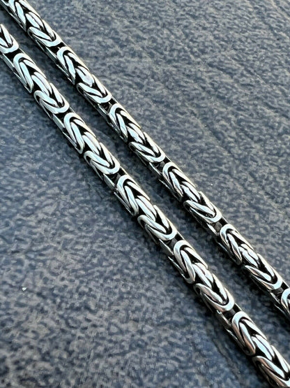 HarlemBling Solid 925 Sterling Silver Black Rhodium Byzantine Rope Chain Necklace 2mm 16-30