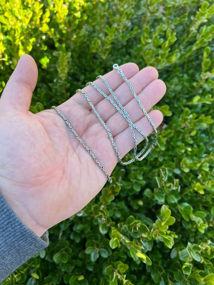 HarlemBling Solid 925 Sterling Silver Black Rhodium Byzantine Rope Chain Necklace 2mm 16-30