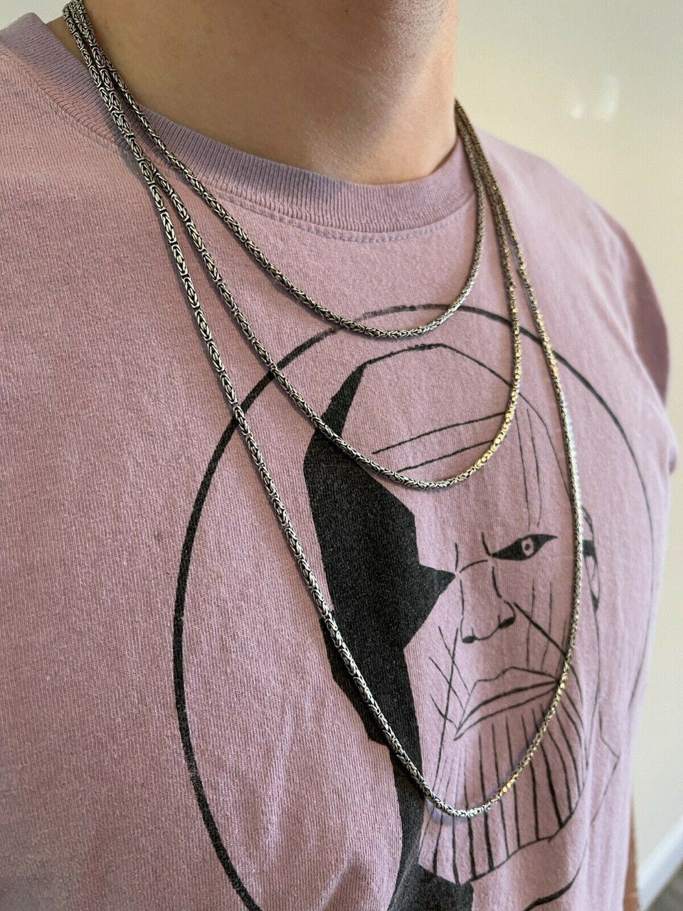 HarlemBling Solid 925 Sterling Silver Black Rhodium Byzantine Rope Chain Necklace 2mm 16-30