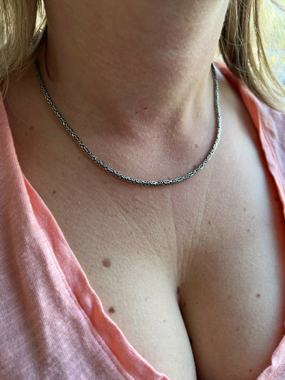 HarlemBling Solid 925 Sterling Silver Black Rhodium Byzantine Rope Chain Necklace 2mm 16-30