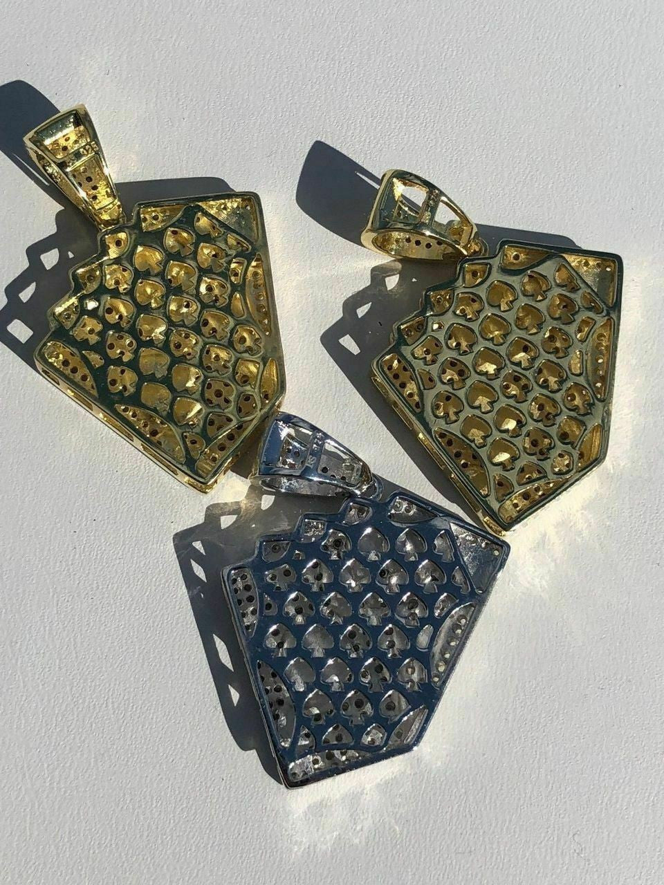HarlemBling Solid 925 Sterling Silver Cards Deck Royal Flush Ace of Spades Diamond Pendant