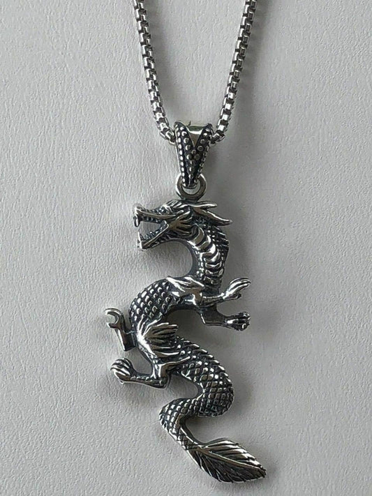 HarlemBling Solid 925 Sterling Silver Chinese Pagan Dragon Mens Pendant W 22 Chain
