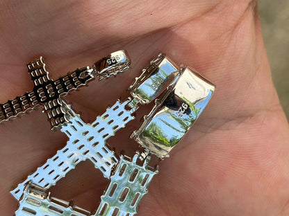 HarlemBling Solid 925 Sterling Silver Cross Pendant Baguette Iced Diamond Necklace Hip-Hop