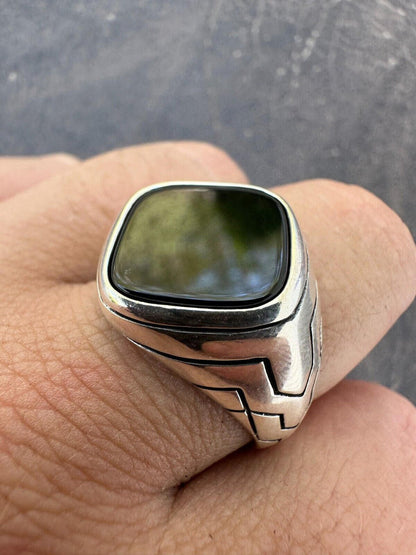 HarlemBling Solid 925 Sterling Silver Diamond Shape Black Onyx Mens Signet Ring Sizes 7-13