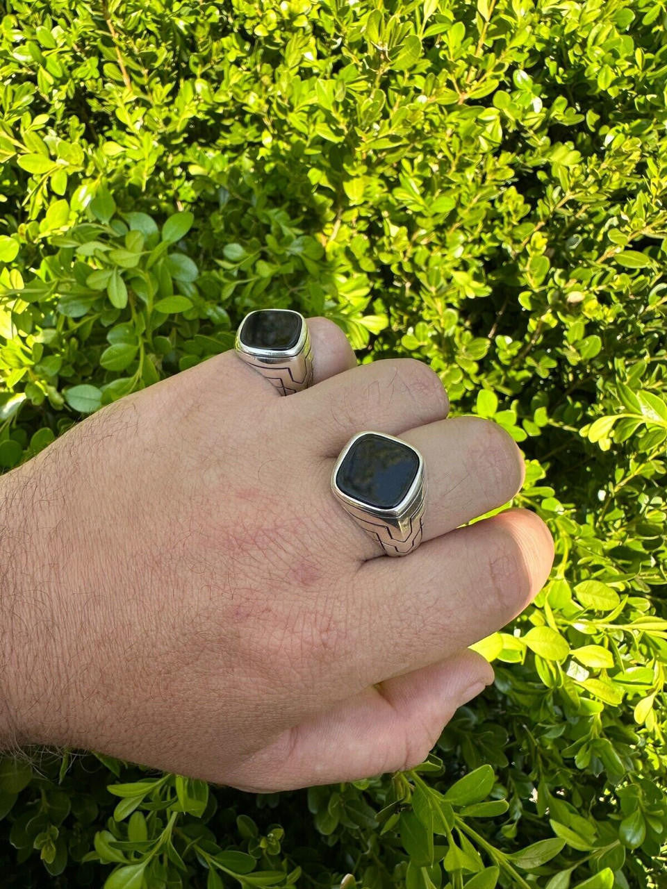 HarlemBling Solid 925 Sterling Silver Diamond Shape Black Onyx Mens Signet Ring Sizes 7-13