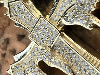 HarlemBling Solid 925 Sterling Silver Dripping Cross Mens Iced Pendant Necklace Flooded Out