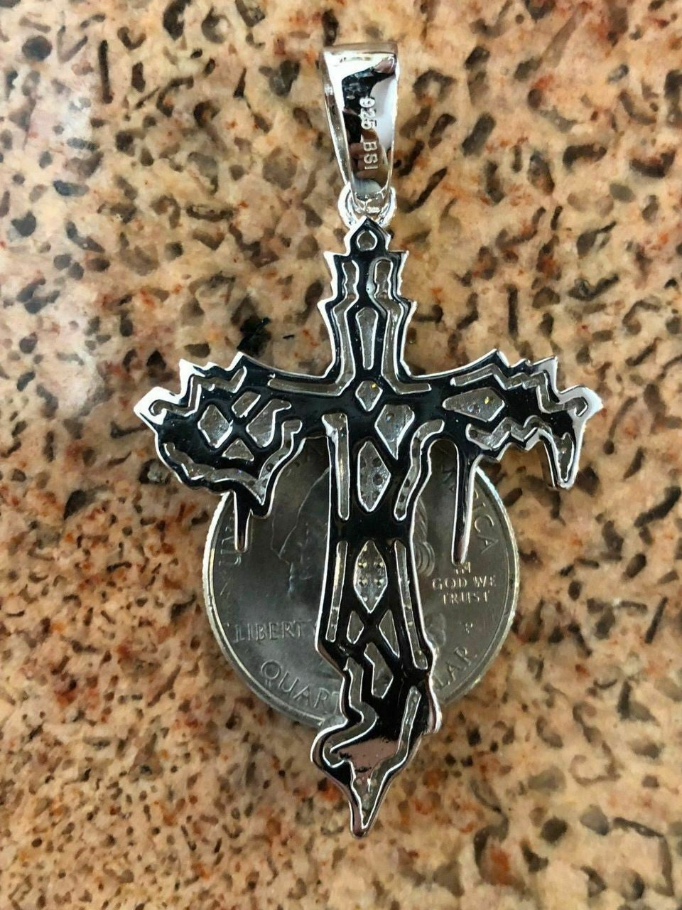 HarlemBling Solid 925 Sterling Silver Dripping Cross Mens Iced Pendant Necklace Flooded Out