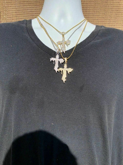 HarlemBling Solid 925 Sterling Silver Dripping Cross Mens Iced Pendant Necklace Flooded Out