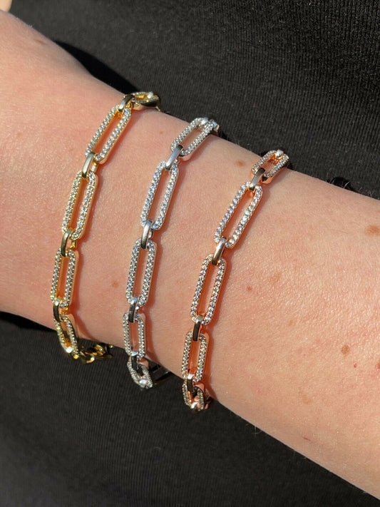 HarlemBling Solid 925 Sterling Silver Gold Diamond Paperclip Chain 5mm Necklace Or Bracelet