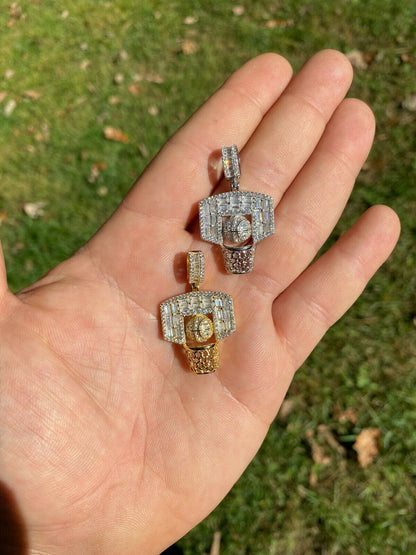 HarlemBling Solid 925 Sterling Silver Hip Hop Basketball Pendant Necklace Baguette Diamond