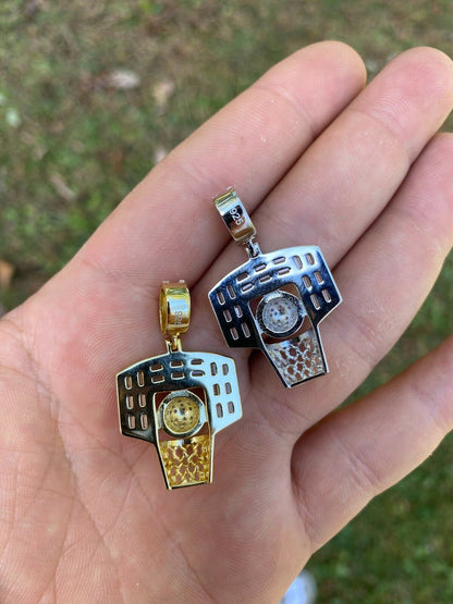 HarlemBling Solid 925 Sterling Silver Hip Hop Basketball Pendant Necklace Baguette Diamond