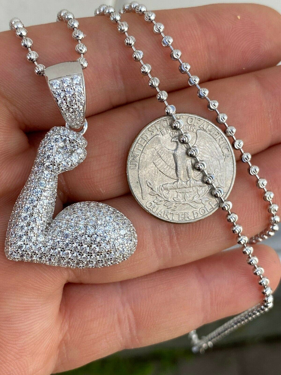 Solid 925 Sterling Silver Hip Hop Bicep Muscle Emoji Pendant