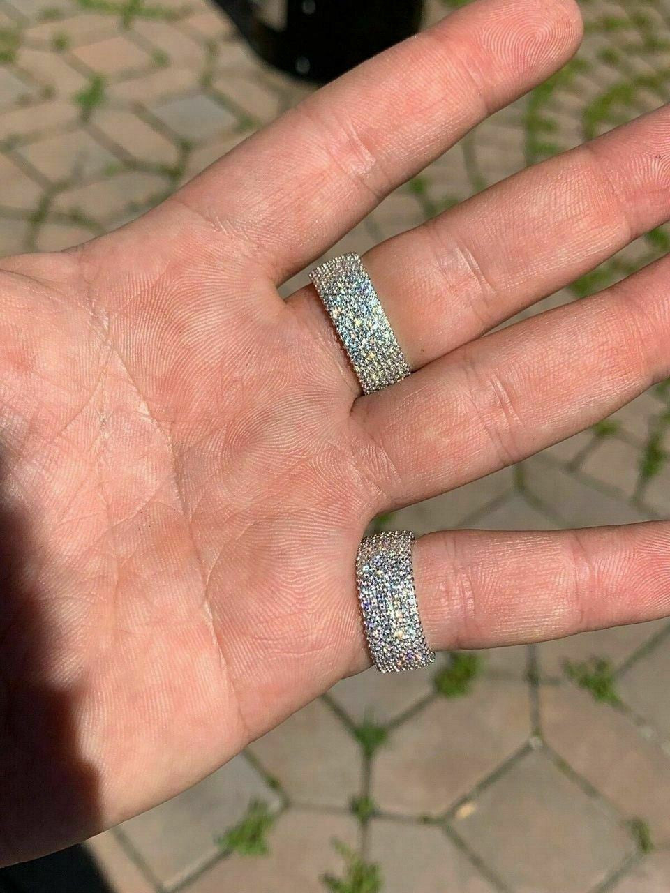 HarlemBling Solid 925 Sterling Silver Iced Eternity Band Wedding Bust Down Pinky Ring Mens