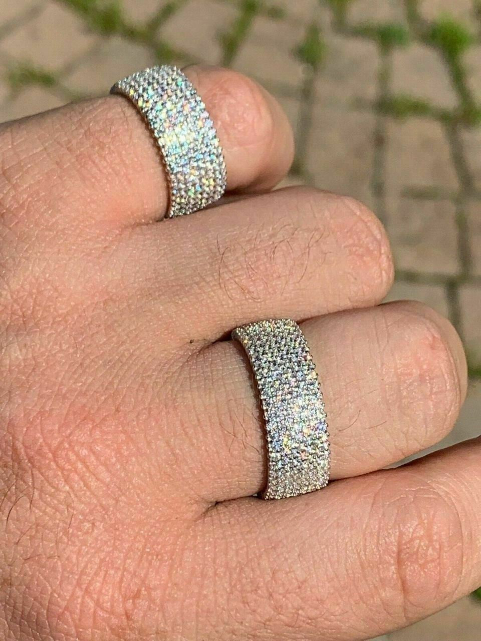 HarlemBling Solid 925 Sterling Silver Iced Eternity Band Wedding Bust Down Pinky Ring Mens