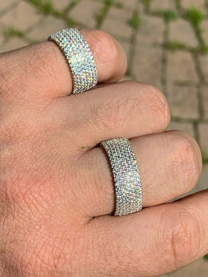 HarlemBling Solid 925 Sterling Silver Iced Eternity Band Wedding Bust Down Pinky Ring Mens