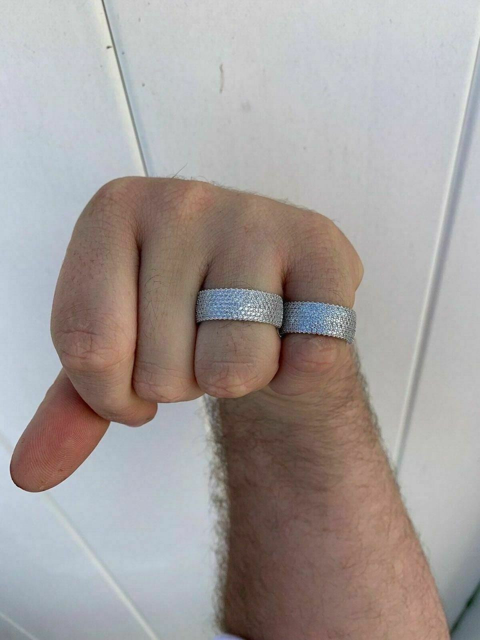 HarlemBling Solid 925 Sterling Silver Iced Eternity Band Wedding Bust Down Pinky Ring Mens