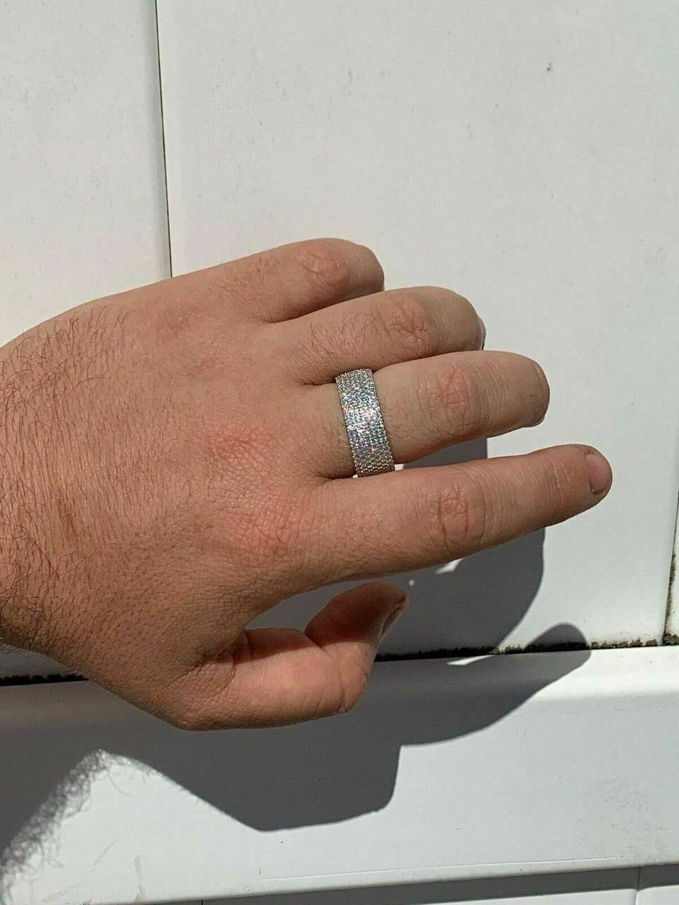 HarlemBling Solid 925 Sterling Silver Iced Eternity Band Wedding Bust Down Pinky Ring Mens