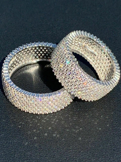 HarlemBling Solid 925 Sterling Silver Iced Eternity Band Wedding Bust Down Pinky Ring Mens
