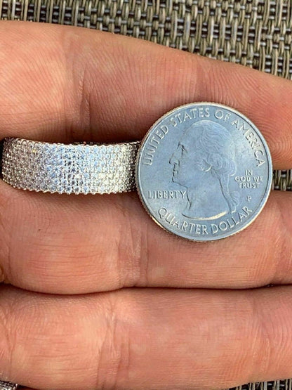 HarlemBling Solid 925 Sterling Silver Iced Eternity Band Wedding Bust Down Pinky Ring Mens