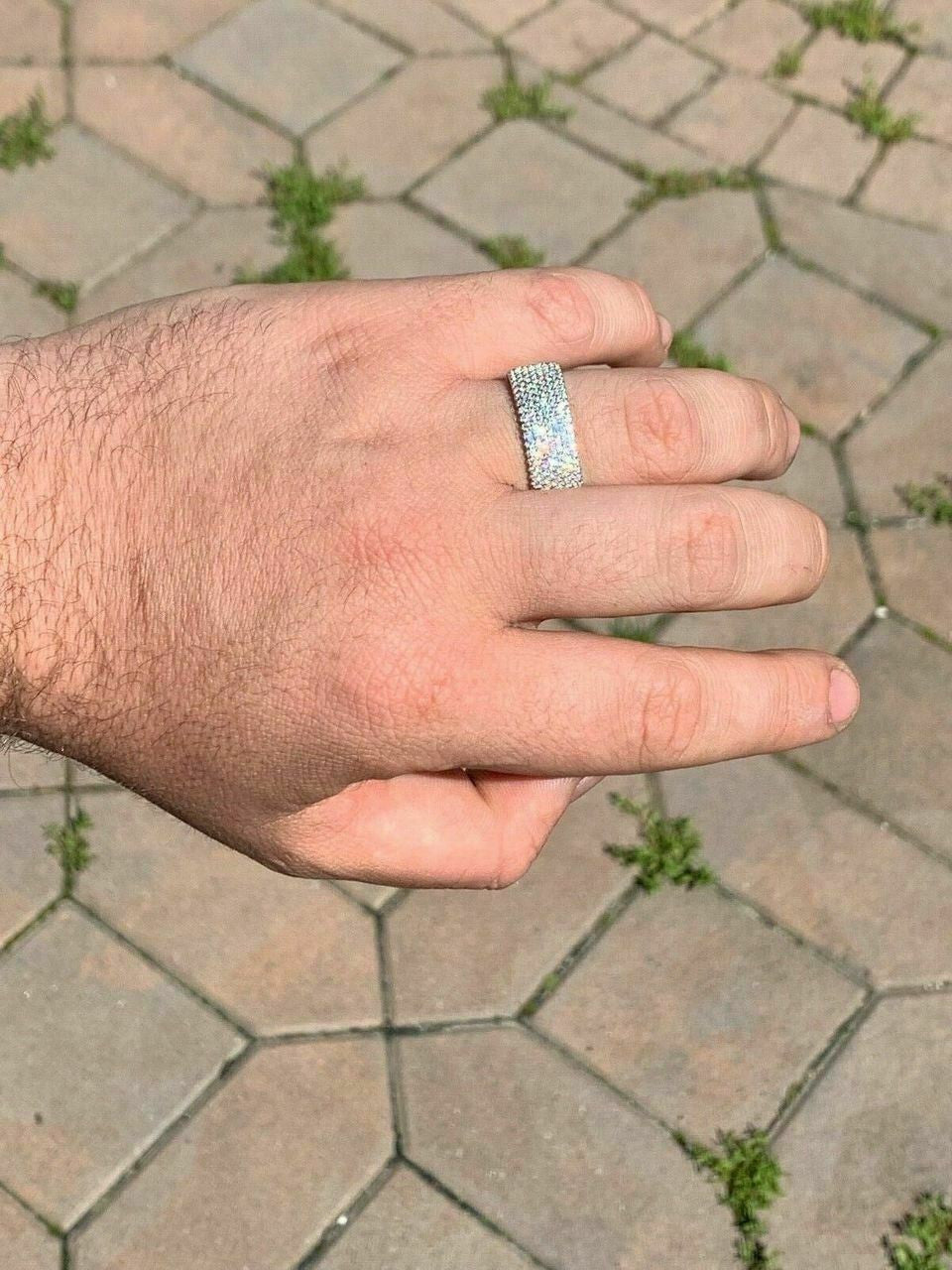 HarlemBling Solid 925 Sterling Silver Iced Eternity Band Wedding Bust Down Pinky Ring Mens