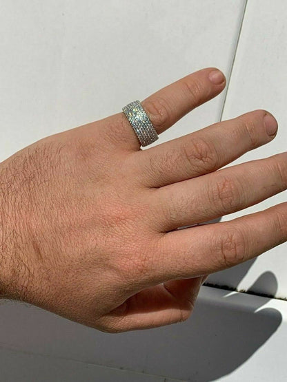 HarlemBling Solid 925 Sterling Silver Iced Eternity Band Wedding Bust Down Pinky Ring Mens